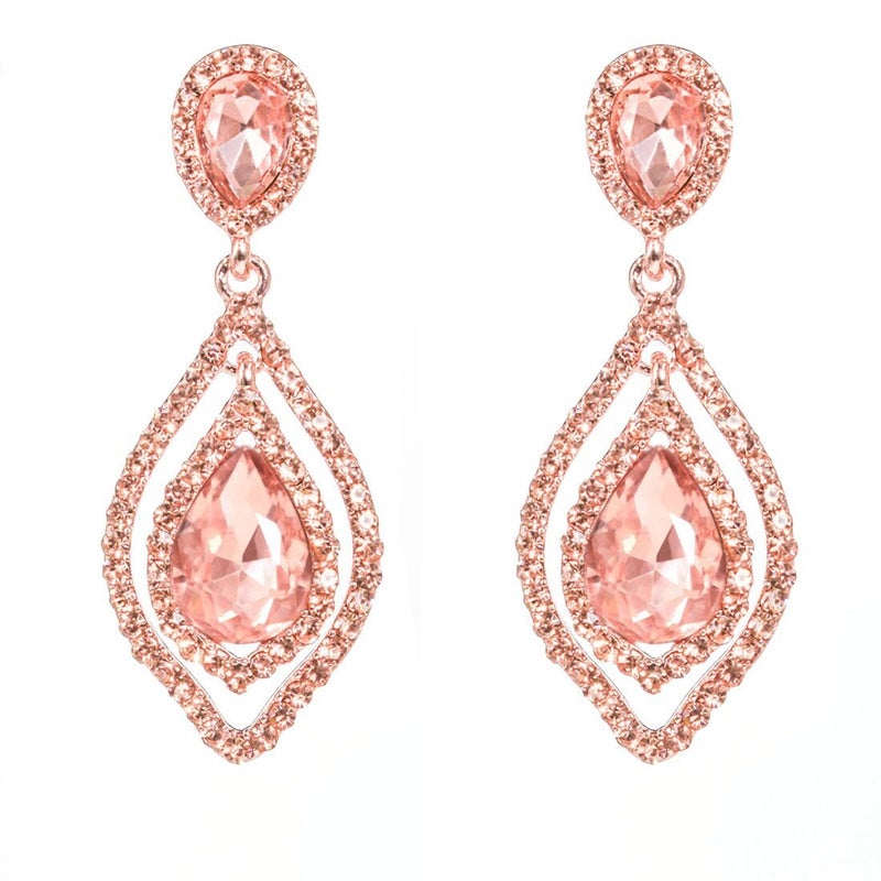 NLCAC Rose Gold Teardrop Crystal Earrings Dangle Long Rhinestone Chandelier Earring Wedding Jewelry for Bride Mother's Day Gift Jewelry - Image 1